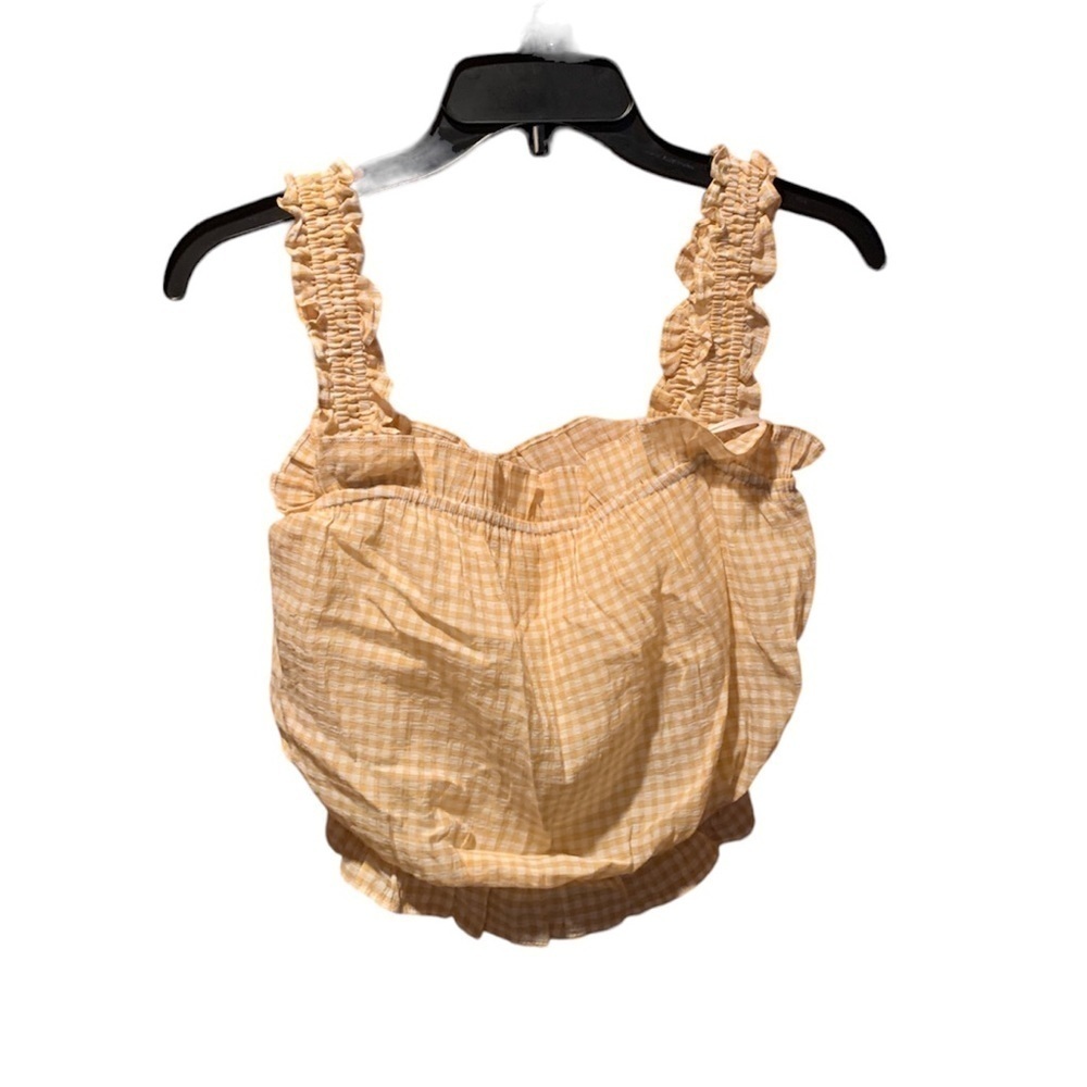 Lost + Wander Gingham Ruffle Crop in Yellow and White Top XS